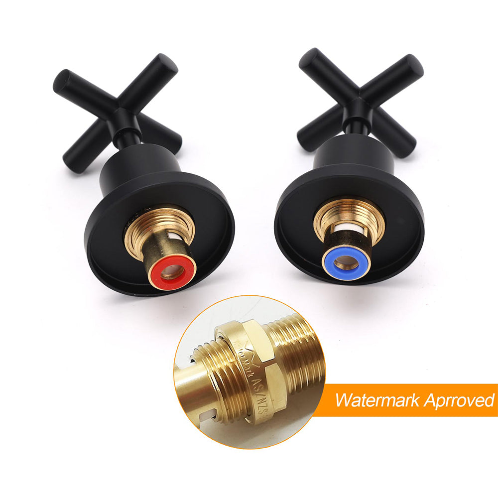 Matt Black 1/4 Turn Twin Taps Hot Cold Water Control Mixer For Bath Spout Shower V1233-KCR201BL