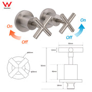 Brushed Nickel 1/4 Turn Twin Shower Taps Set Hot Cold Water Control Vanity Mixer V1233-KCR201BN