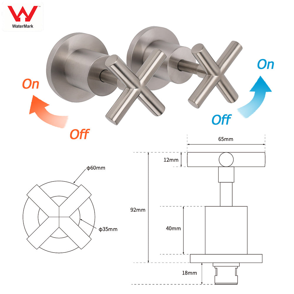 Brushed Nickel 1/4 Turn Twin Shower Taps Set Hot Cold Water Control Vanity Mixer V1233-KCR201BN