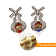 Brushed Nickel 1/4 Turn Twin Shower Taps Set Hot Cold Water Control Vanity Mixer V1233-KCR201BN