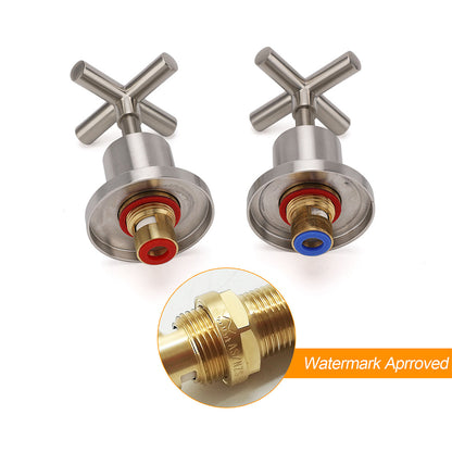 Brushed Nickel 1/4 Turn Twin Shower Taps Set Hot Cold Water Control Vanity Mixer V1233-KCR201BN