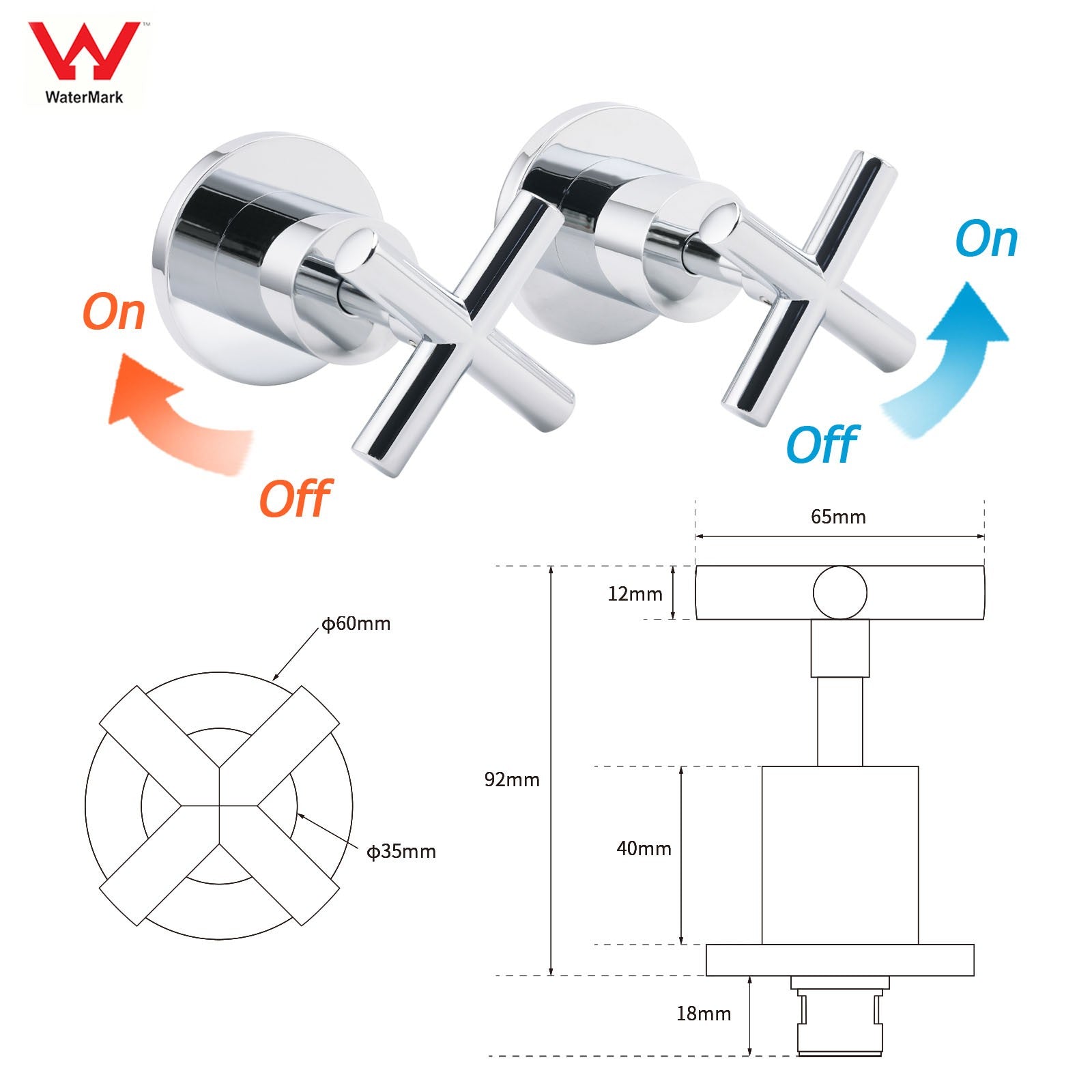 Mirror Chrome 1/4 Turn Twin Taps Hot Cold Water Control Mixer For Bath Spout Set V1233-KCR201CR