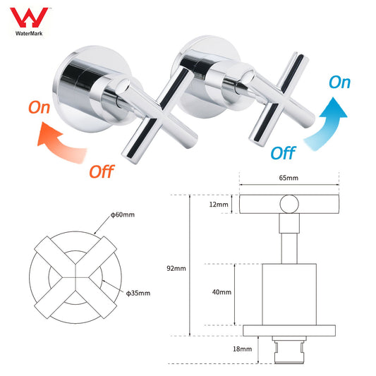 Mirror Chrome 1/4 Turn Twin Taps Hot Cold Water Control Mixer For Bath Spout Set V1233-KCR201CR