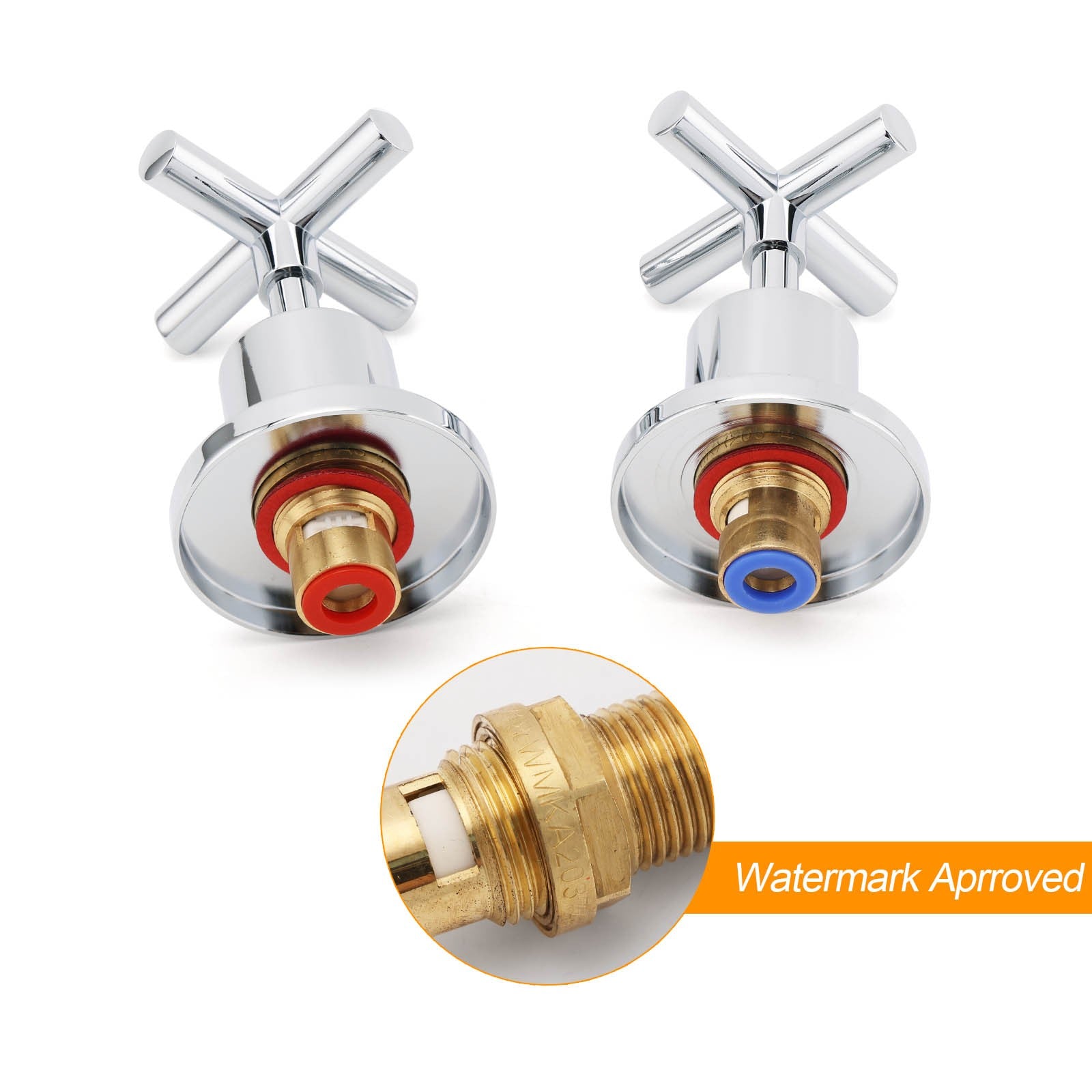 Mirror Chrome 1/4 Turn Twin Taps Hot Cold Water Control Mixer For Bath Spout Set V1233-KCR201CR