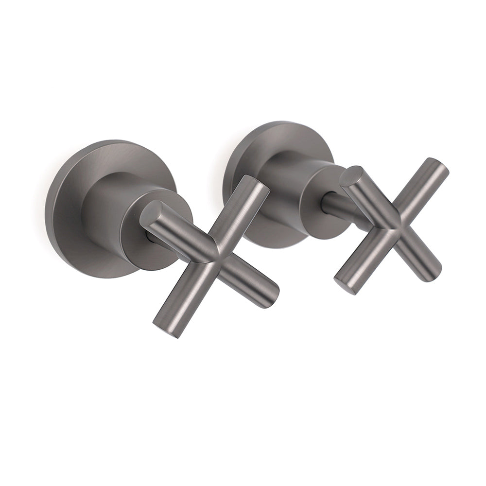Gun Metal Shower 1/4 Turn Twin Taps Pair Bath Spout Hot Cold Water Mixer Valve V1233-KCR201GM