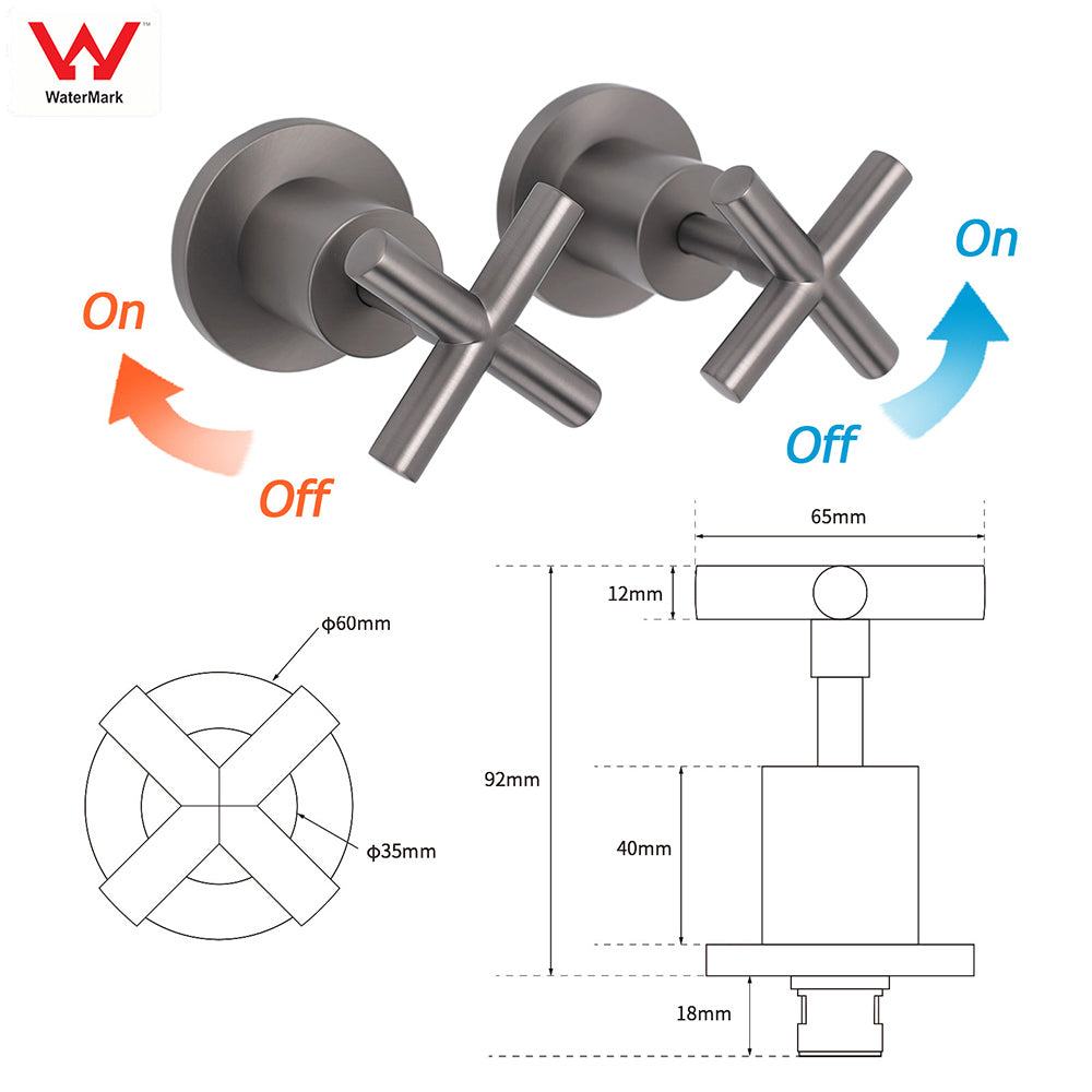 Gun Metal Shower 1/4 Turn Twin Taps Pair Bath Spout Hot Cold Water Mixer Valve V1233-KCR201GM