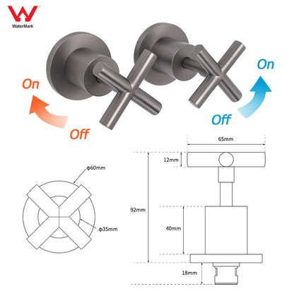 Gun Metal Shower 1/4 Turn Twin Taps Pair Bath Spout Hot Cold Water Mixer Valve V1233-KCR201GM