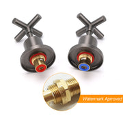 Gun Metal Shower 1/4 Turn Twin Taps Pair Bath Spout Hot Cold Water Mixer Valve V1233-KCR201GM