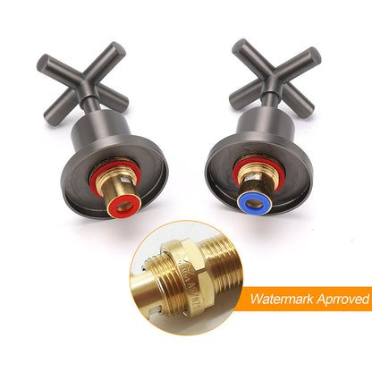 Gun Metal Shower 1/4 Turn Twin Taps Pair Bath Spout Hot Cold Water Mixer Valve V1233-KCR201GM