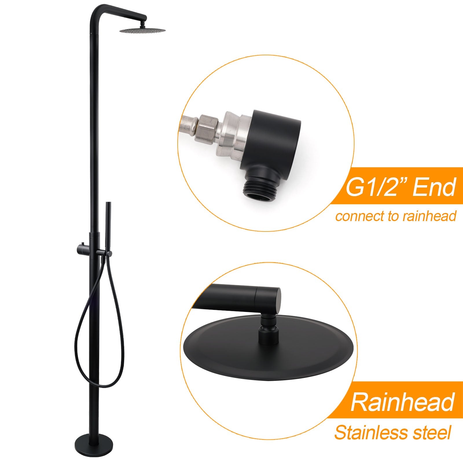 WELS Matte Black 316SUS Dual Shower Set Outdoor Bath System Rainfall 10" Head V1233-KH222B