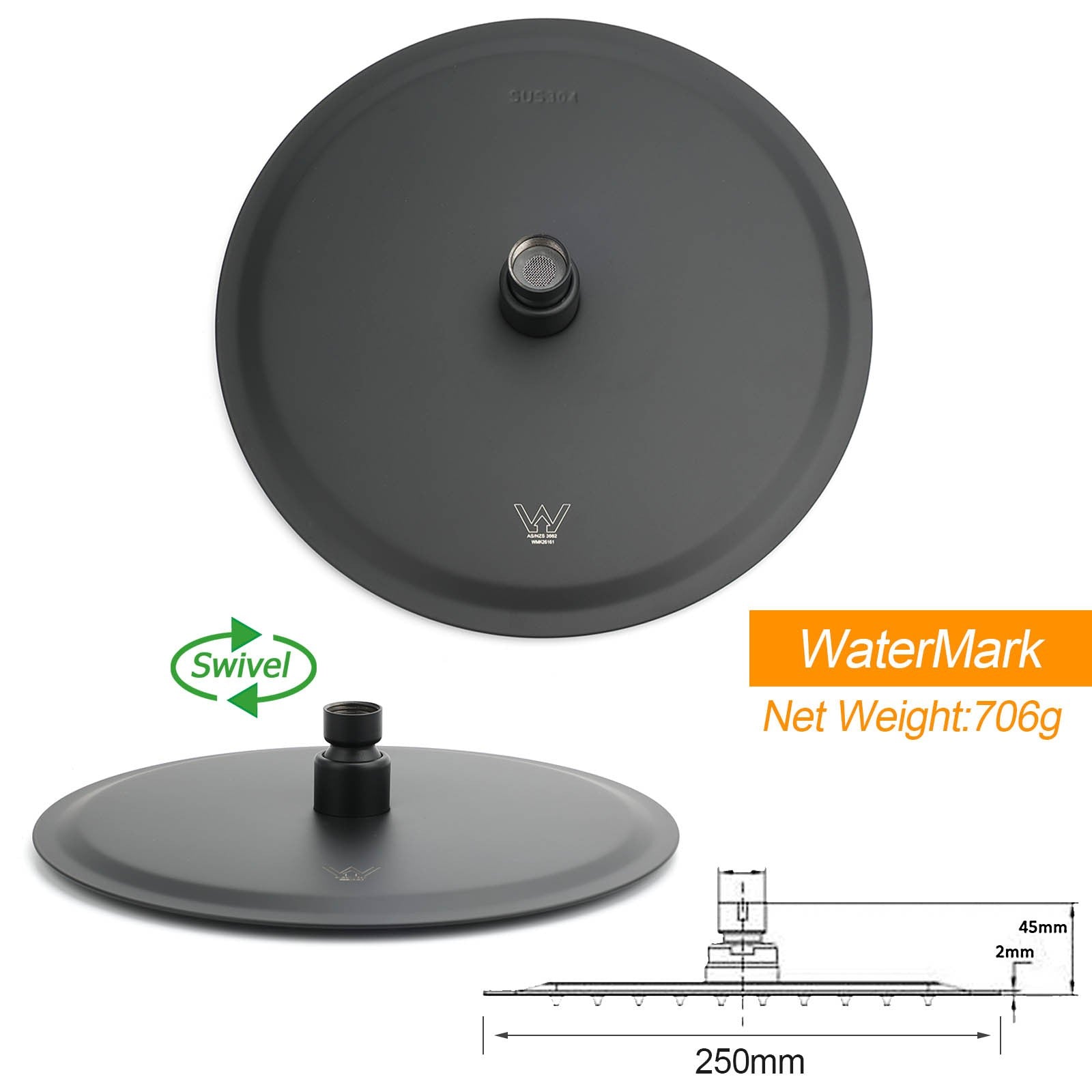 WELS Matte Black 316SUS Dual Shower Set Outdoor Bath System Rainfall 10" Head V1233-KH222B