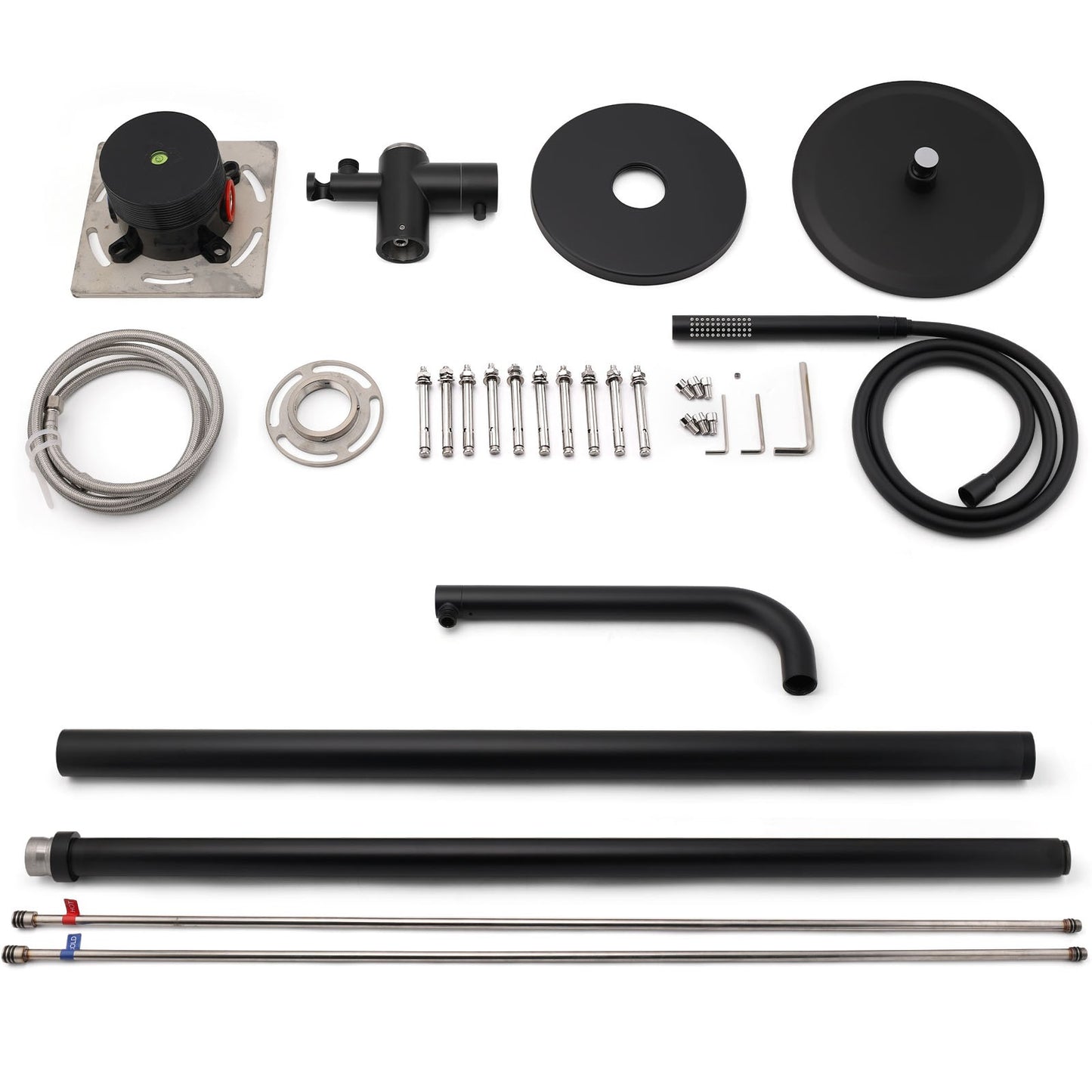 WELS Matte Black 316SUS Dual Shower Set Outdoor Bath System Rainfall 10" Head V1233-KH222B