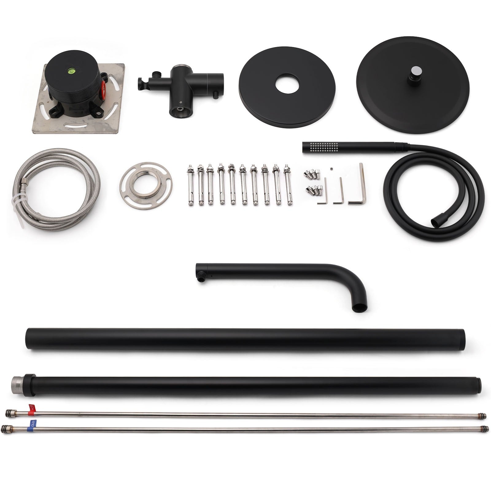 WELS Matte Black 316SUS Dual Shower Set Outdoor Bath System Rainfall 10" Head V1233-KH222B