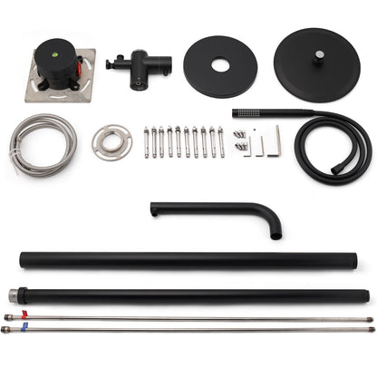 WELS Matte Black 316SUS Dual Shower Set Outdoor Bath System Rainfall 10" Head V1233-KH222B