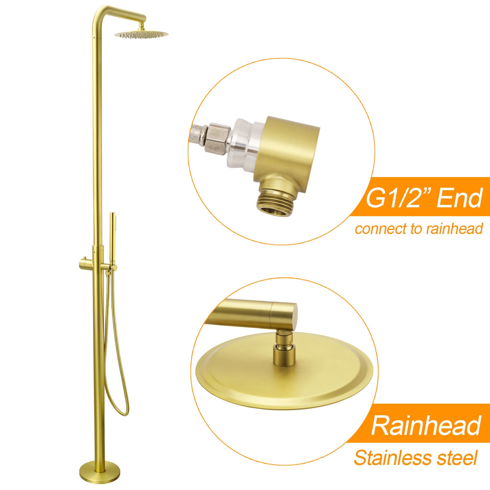 WELS Brushed Gold Twin Shower Handset Combo Set Outdoor Washing 10" Head 316 SUS V1233-KH222G