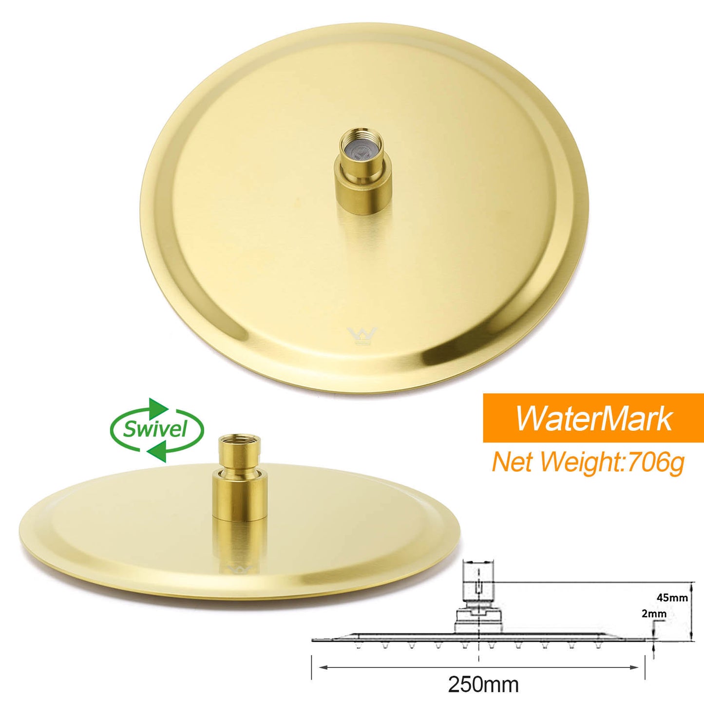 WELS Brushed Gold Twin Shower Handset Combo Set Outdoor Washing 10" Head 316 SUS V1233-KH222G