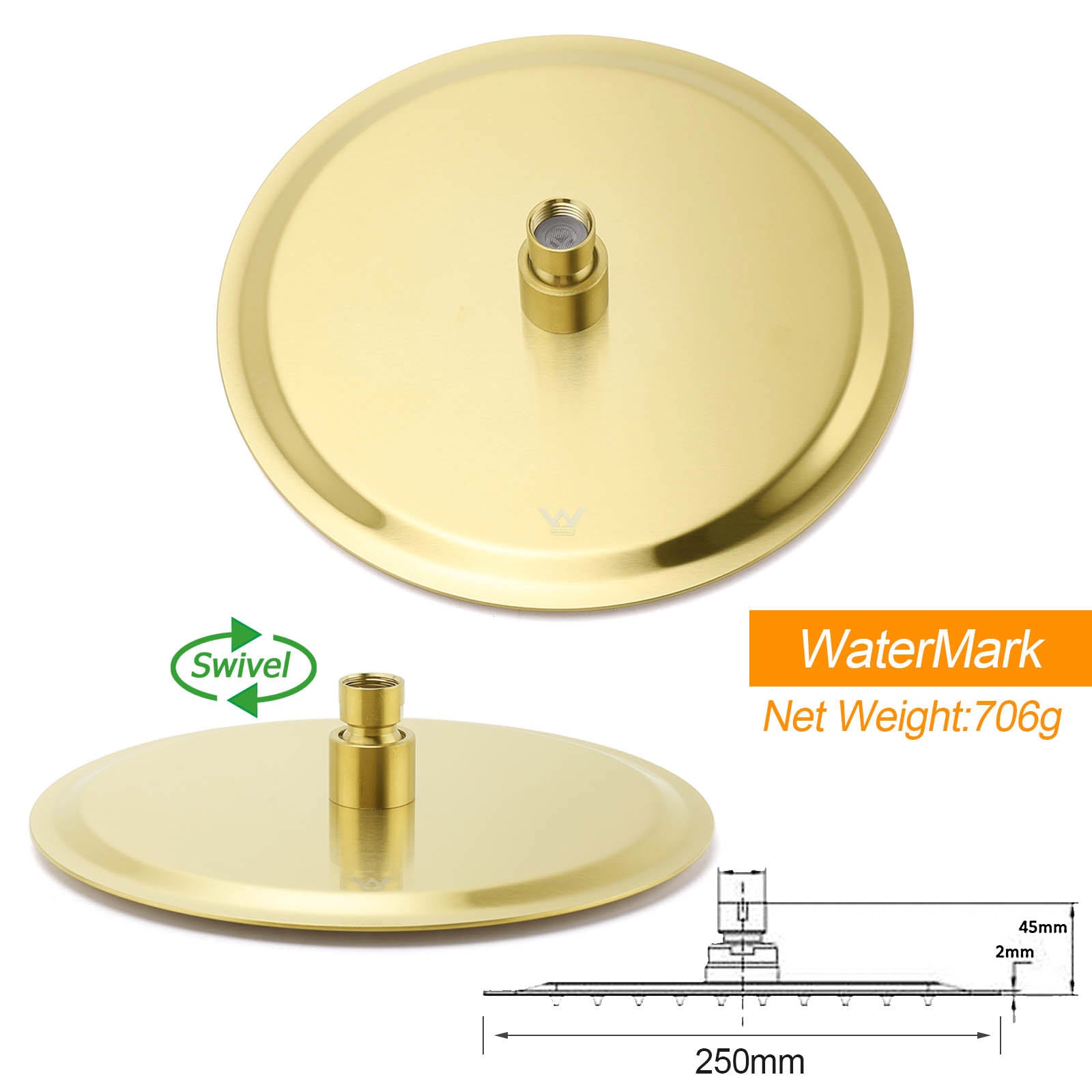 WELS Brushed Gold Twin Shower Handset Combo Set Outdoor Washing 10" Head 316 SUS V1233-KH222G