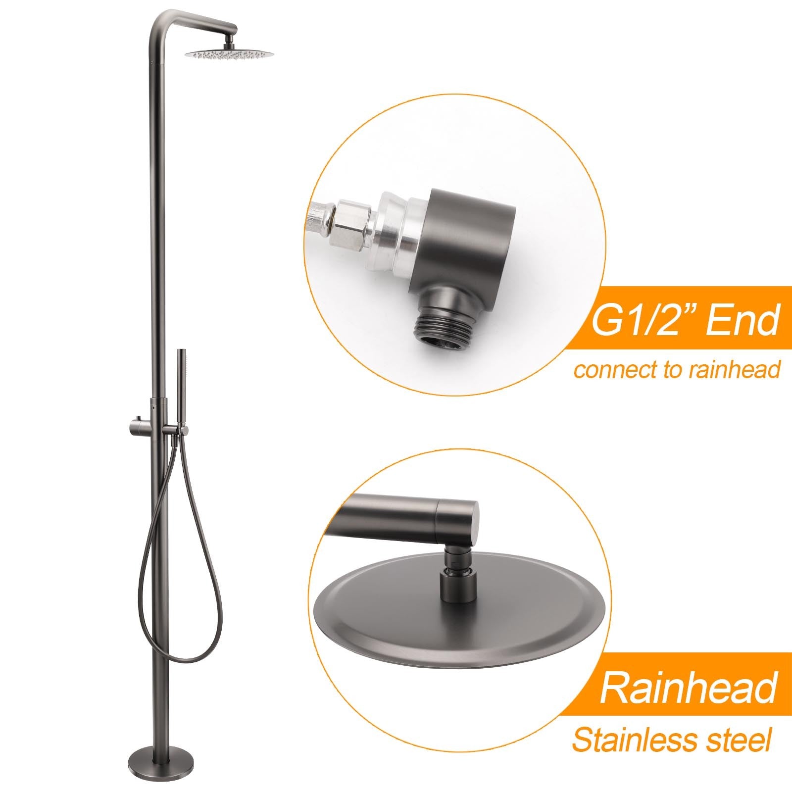 316 SUS WELS Gun Metal Twin Shower Handset Combo Outdoor Bath Rainfall 10" Head V1233-KH222GM