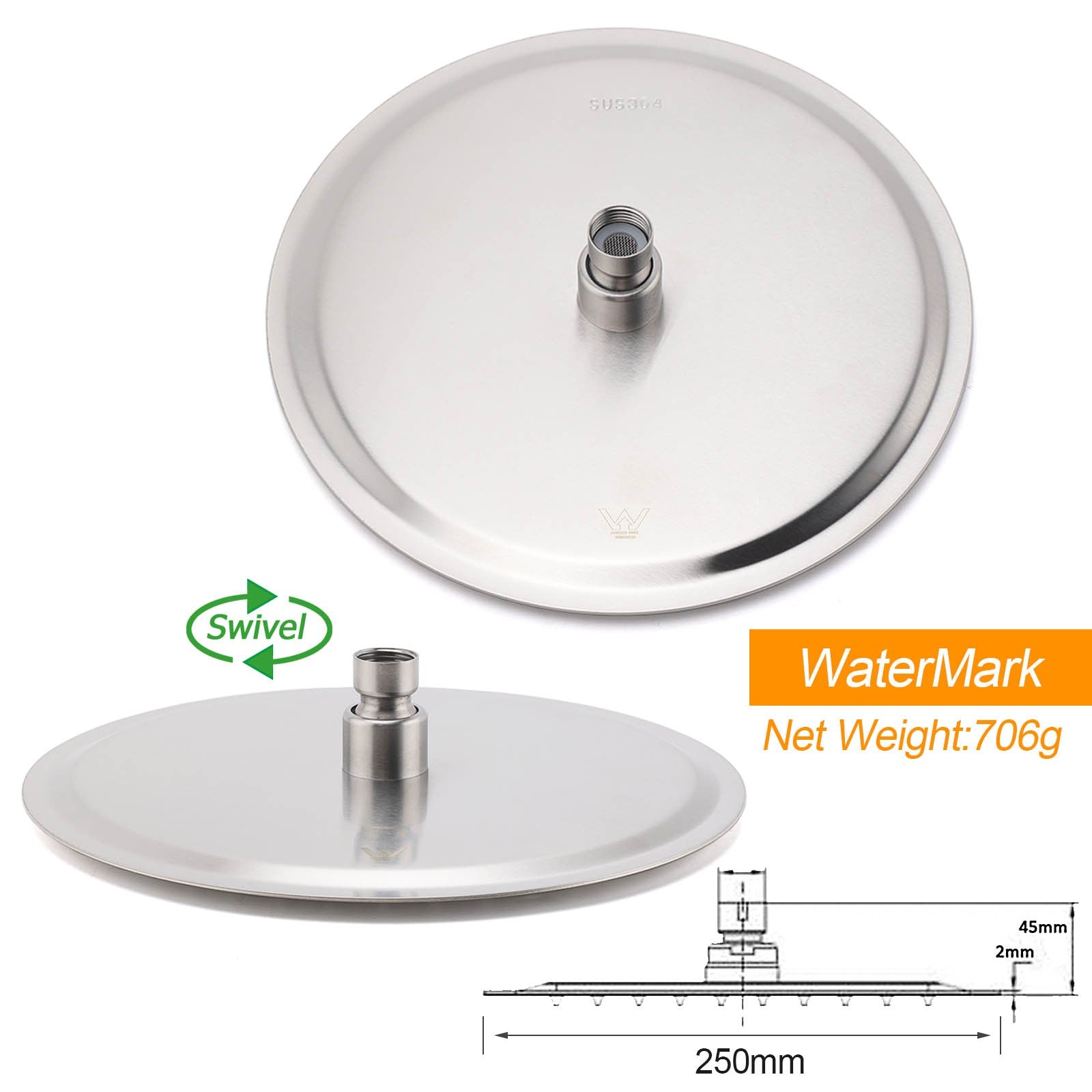 Watermark Brushed Nickel Dual Shower Handset Combo Outdoor Round 10" Head 316SUS V1233-KH222N