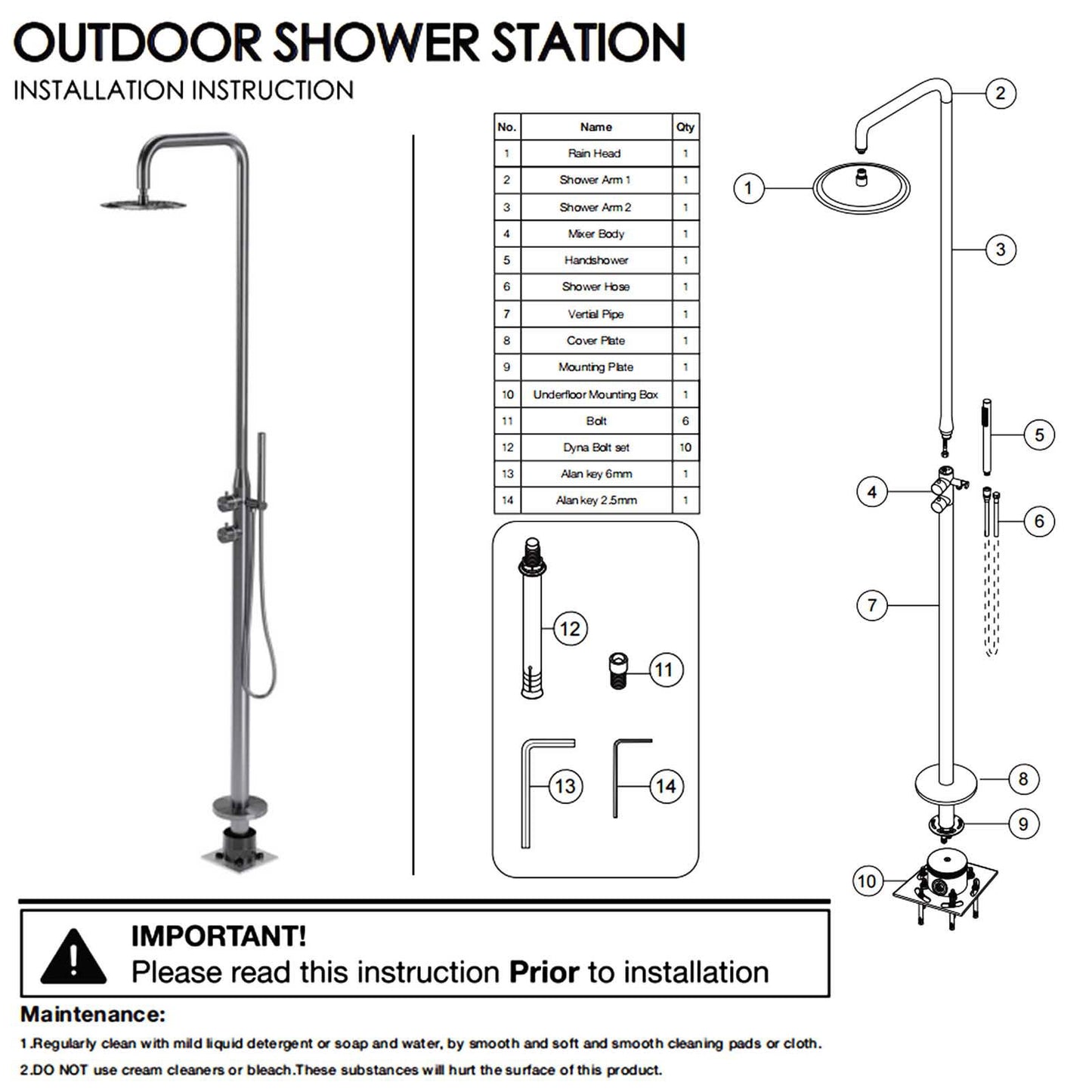 Watermark Brushed Nickel Dual Shower Handset Combo Outdoor Round 10" Head 316SUS V1233-KH222N