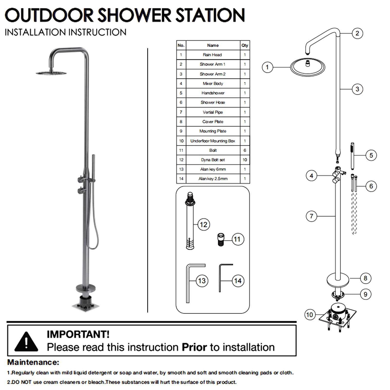 Watermark Brushed Nickel Dual Shower Handset Combo Outdoor Round 10" Head 316SUS V1233-KH222N