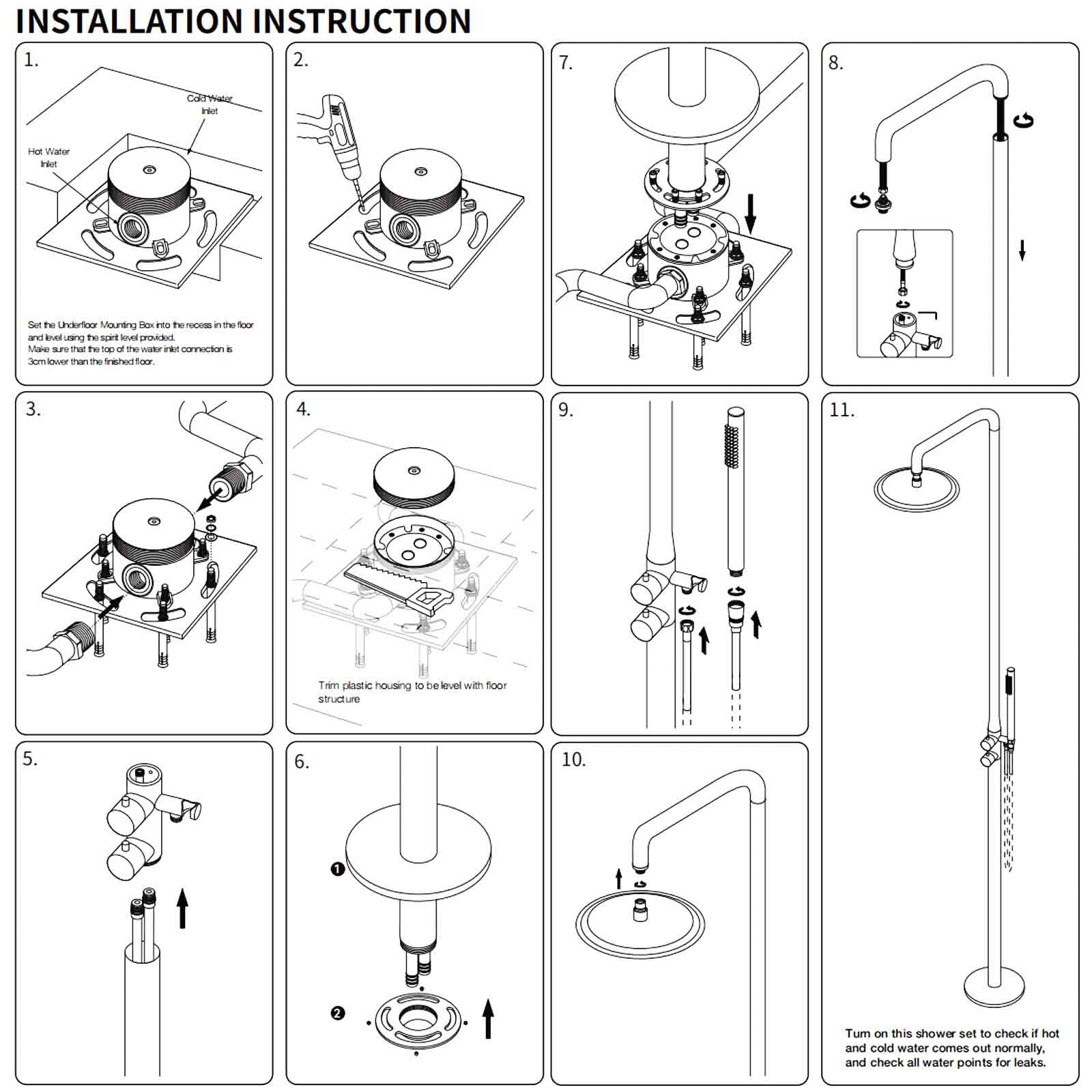 Watermark Brushed Nickel Dual Shower Handset Combo Outdoor Round 10" Head 316SUS V1233-KH222N