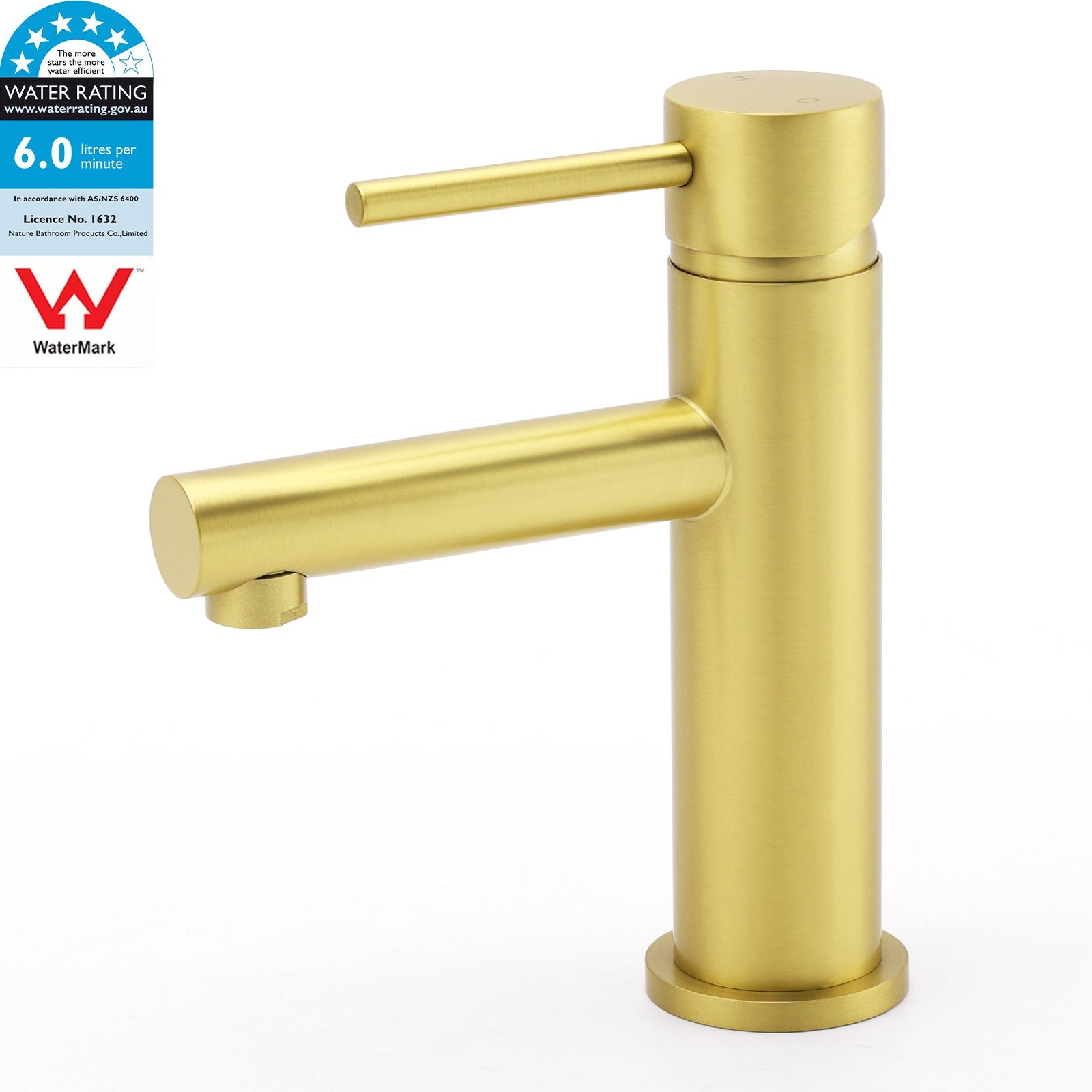 Brushed Gold Round Bathroom Basin Mixer Laundry Vanity Sink Faucet Lever Tapware V1233-KPL101G