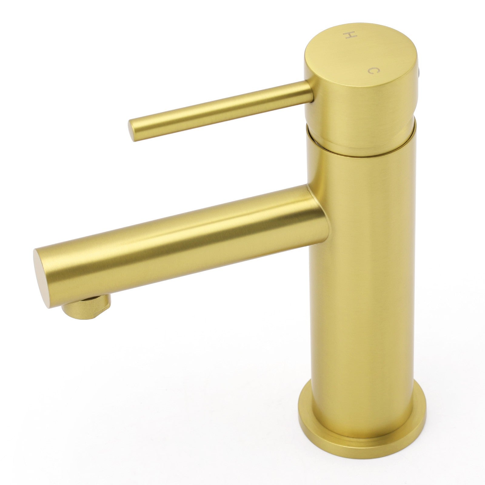 Brushed Gold Round Bathroom Basin Mixer Laundry Vanity Sink Faucet Lever Tapware V1233-KPL101G