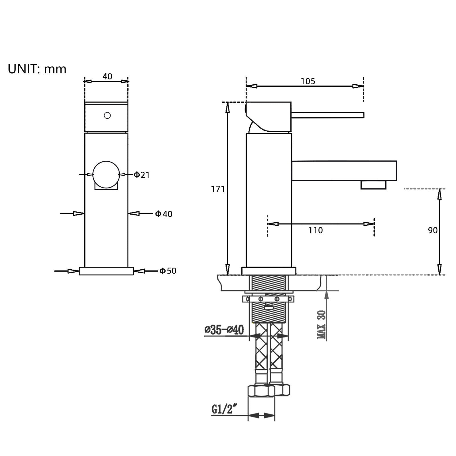 Brushed Nickel Basic Round Bathroom Basin Mixer Laundry Vanity Sink Faucet Tap V1233-KPL101N
