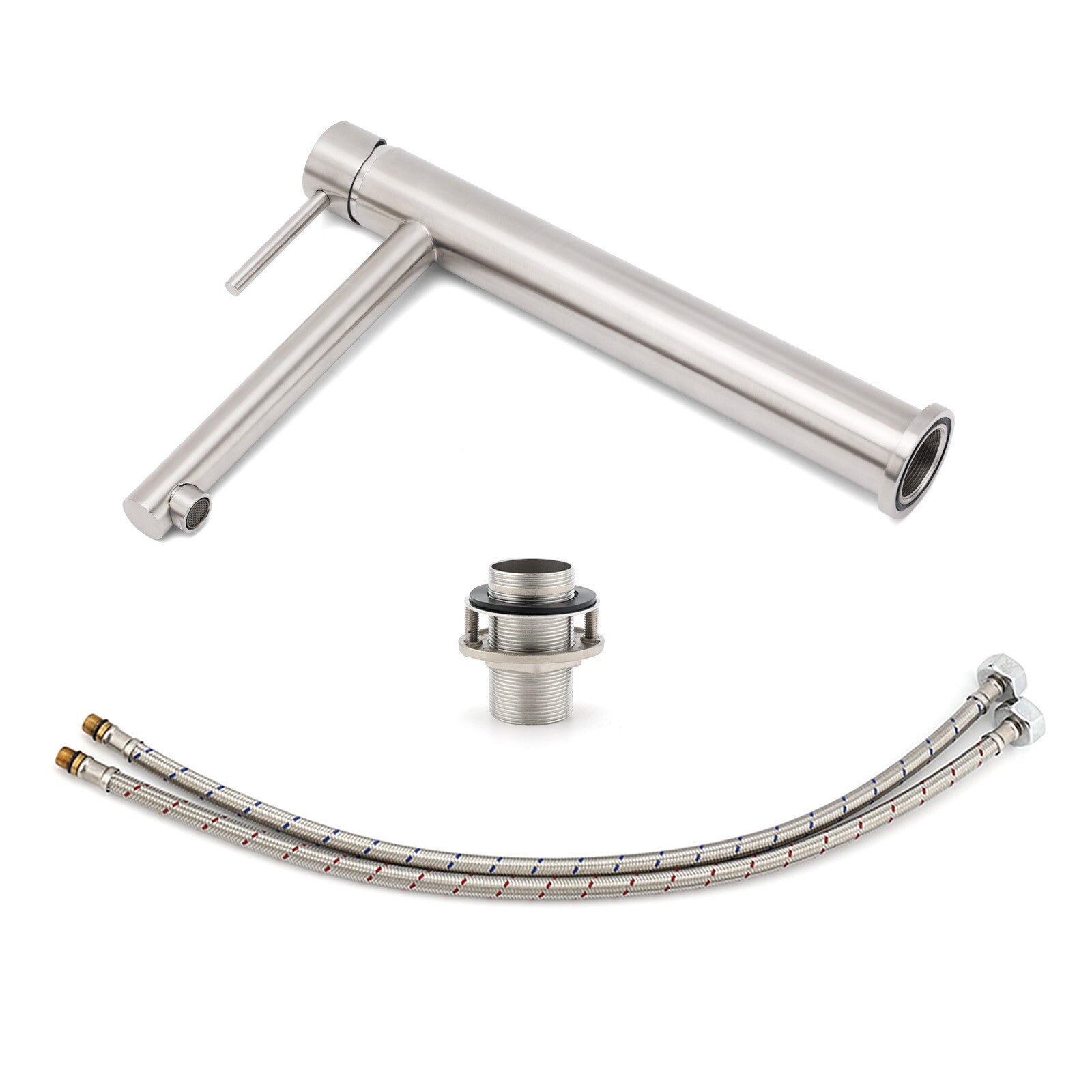 Brushed Nickel Classic Round Bathroom Basin Straight Spout Mixer Sink Faucet Tap V1233-KPL102N
