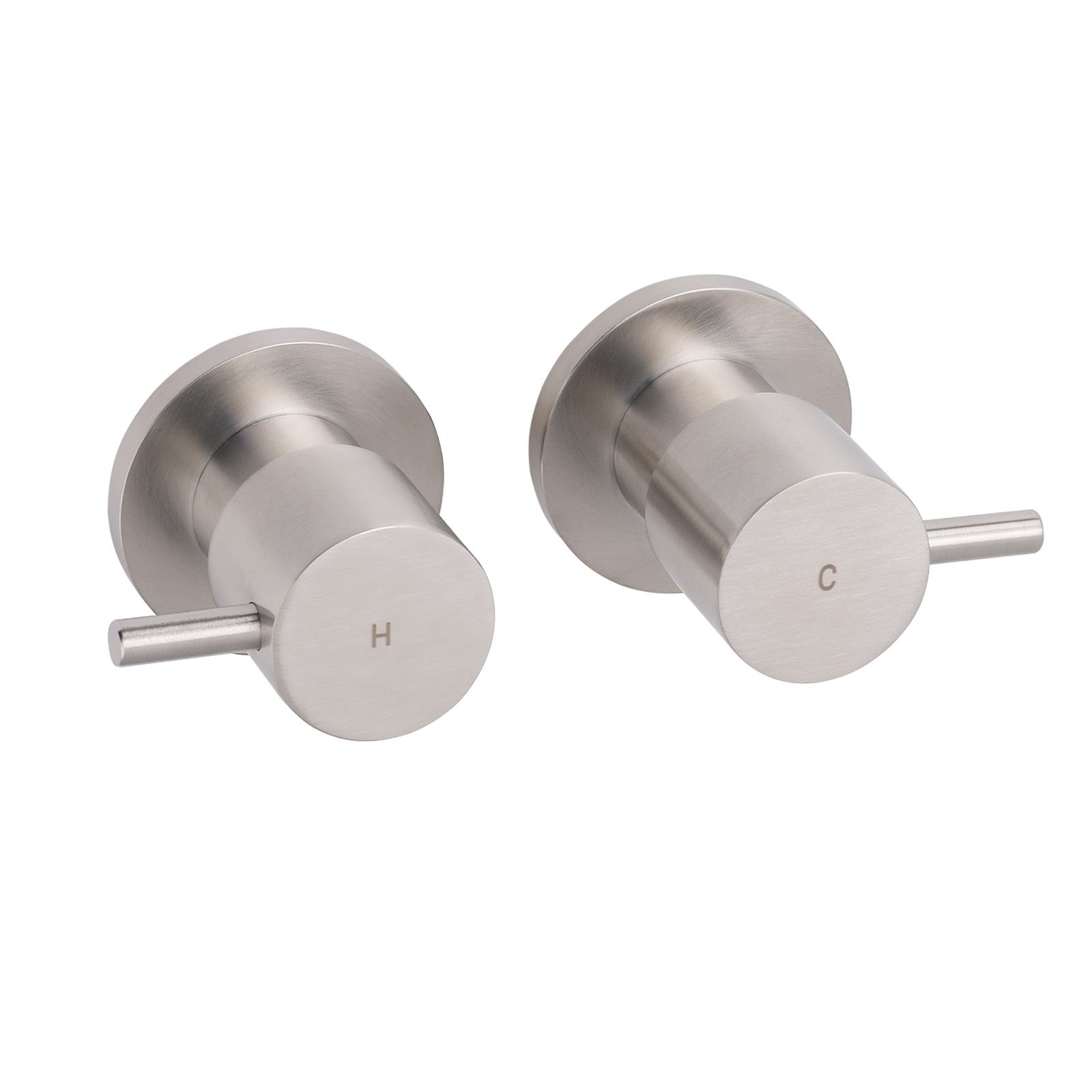 Brushed Nickel Wall Mounted 1/4 Turn Twin Shower Taps Set Hot Cold Water Valve V1233-KPL205BS