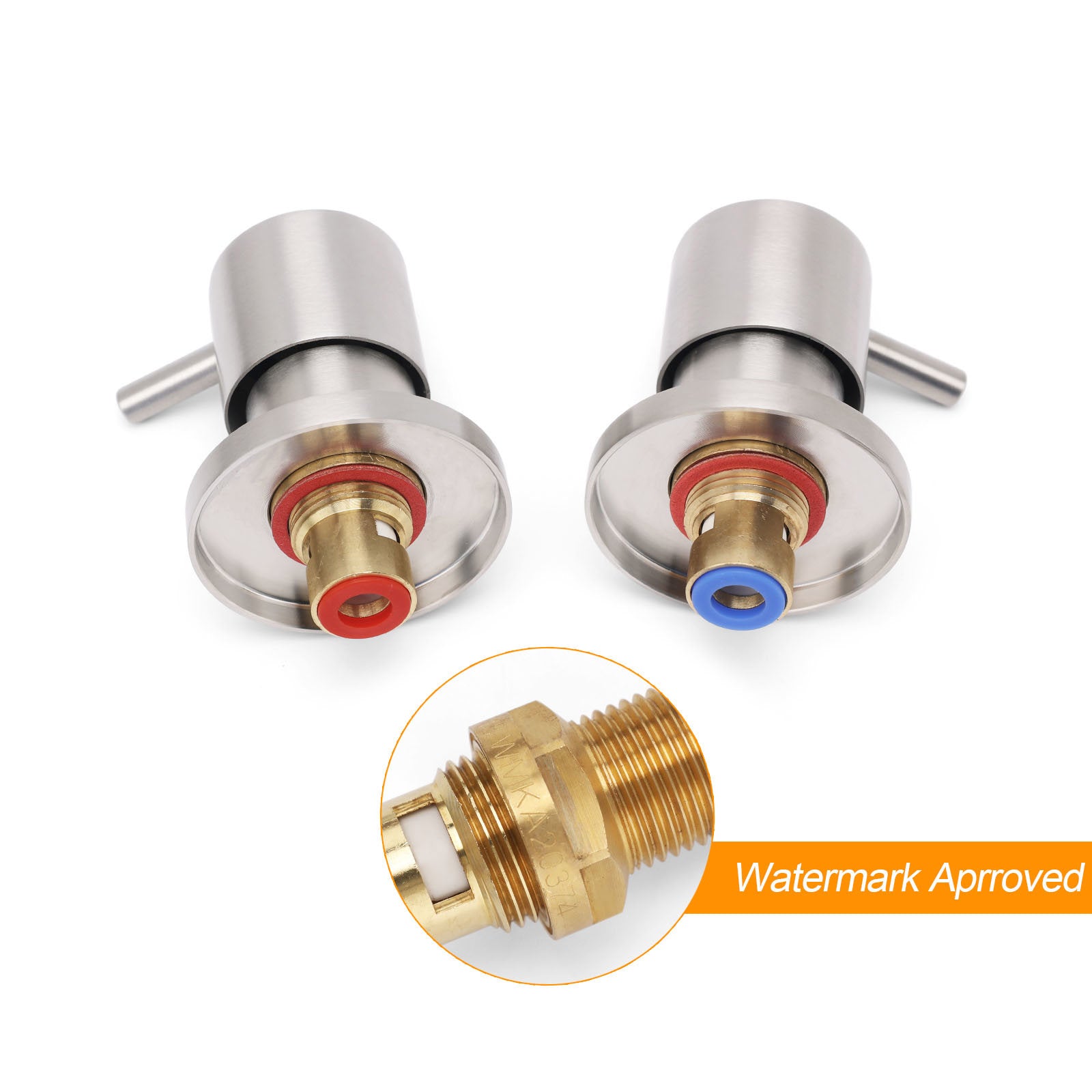 Brushed Nickel Wall Mounted 1/4 Turn Twin Shower Taps Set Hot Cold Water Valve V1233-KPL205BS