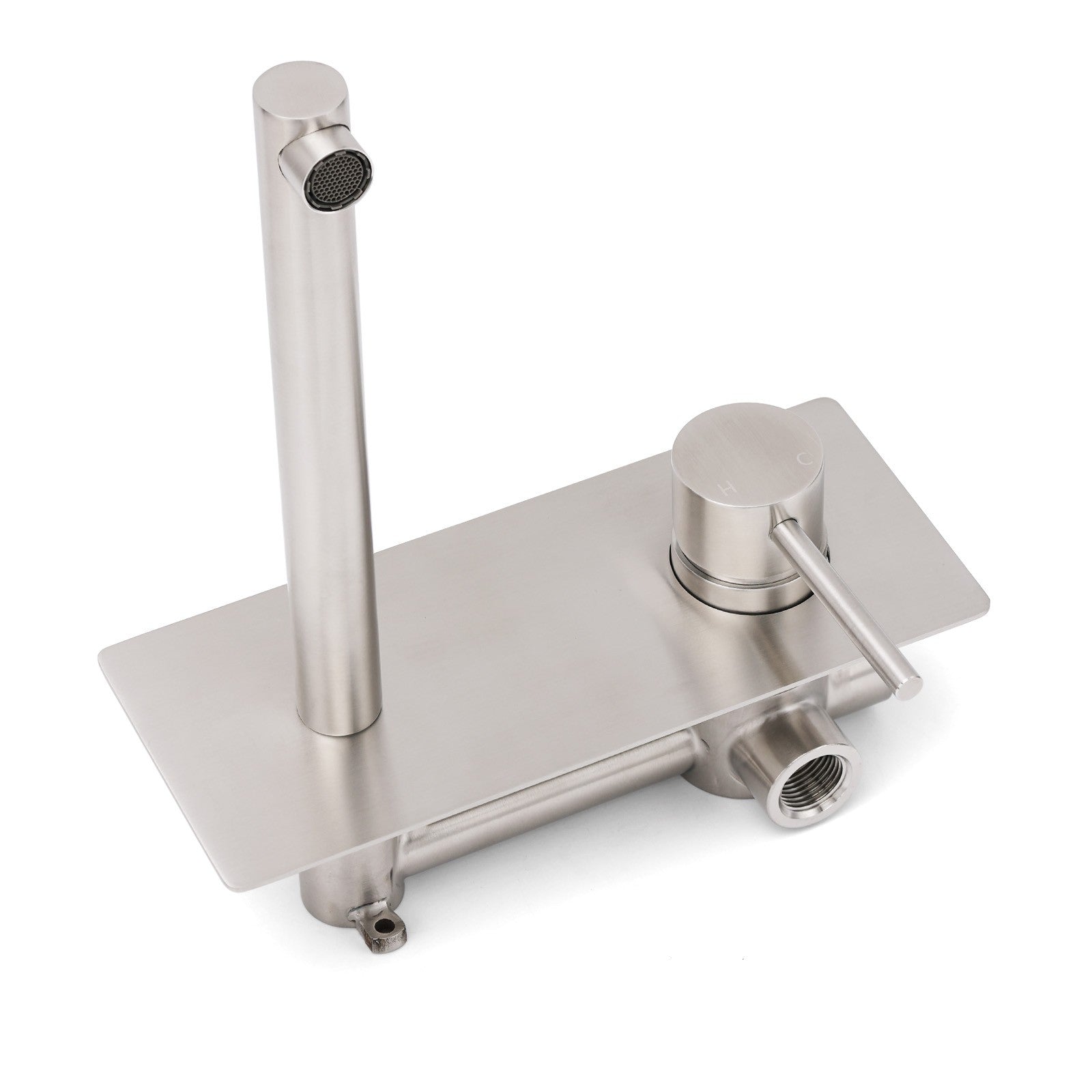 Brushed Nickel Round Wall Mounted Basin Vanity Mixer Bathtub Straight Spout Tap V1233-KPL301N