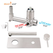Brushed Nickel Round Wall Mounted Basin Vanity Mixer Bathtub Straight Spout Tap V1233-KPL301N