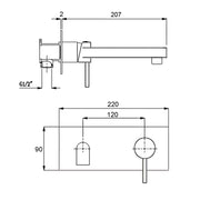 Brushed Nickel Round Wall Mounted Basin Vanity Mixer Bathtub Straight Spout Tap V1233-KPL301N
