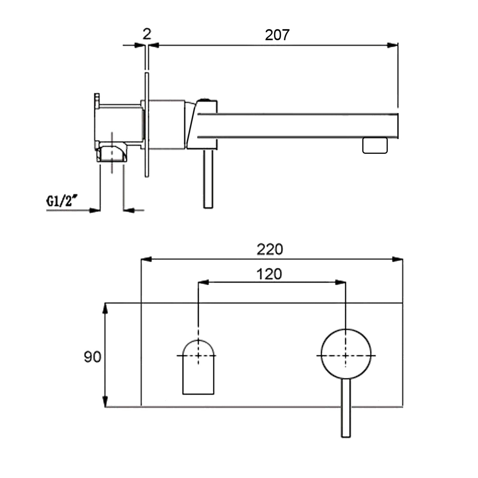 Brushed Nickel Round Wall Mounted Basin Vanity Mixer Bathtub Straight Spout Tap V1233-KPL301N