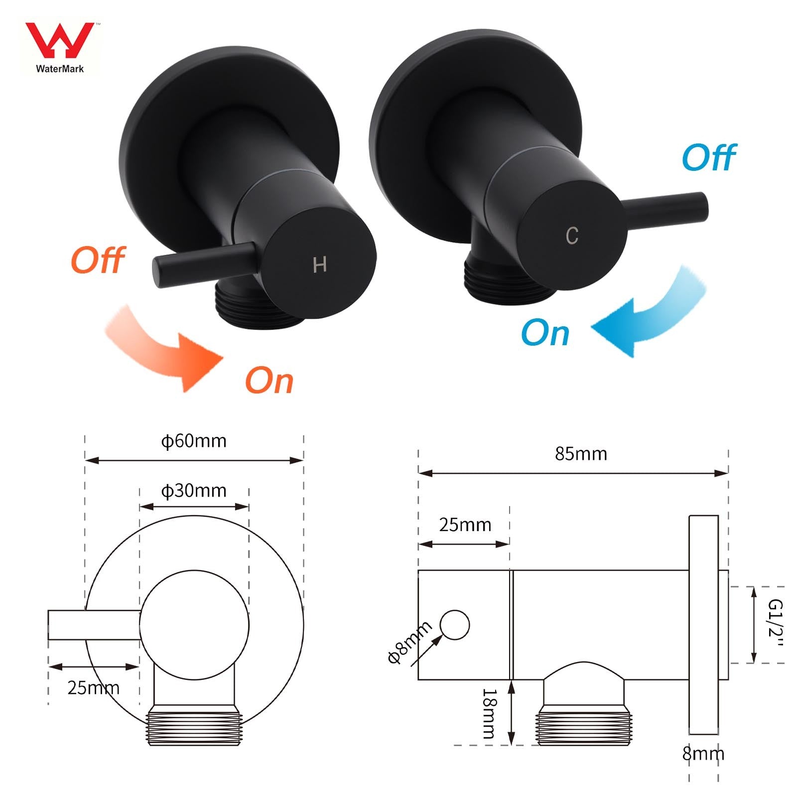 Black Washing Machine 1/4 Turn Twin Taps Laundry Room Hot Cold Water Wall Set V1233-KPL401BL