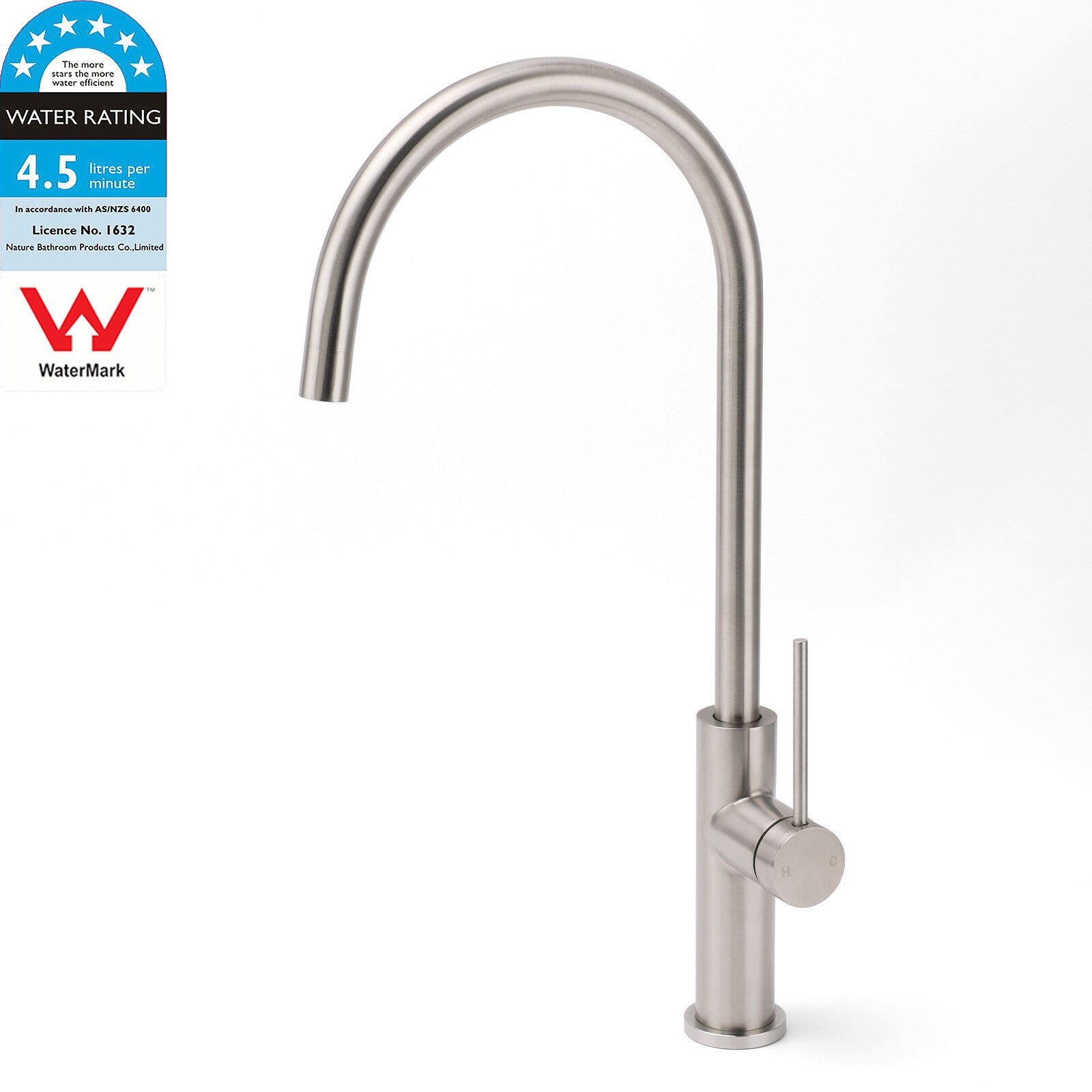 Brushed Nickel 435mm Tall Slim Round Kitchen Laundry Sink Mixer Faucet Tap Spout V1233-KPL501N