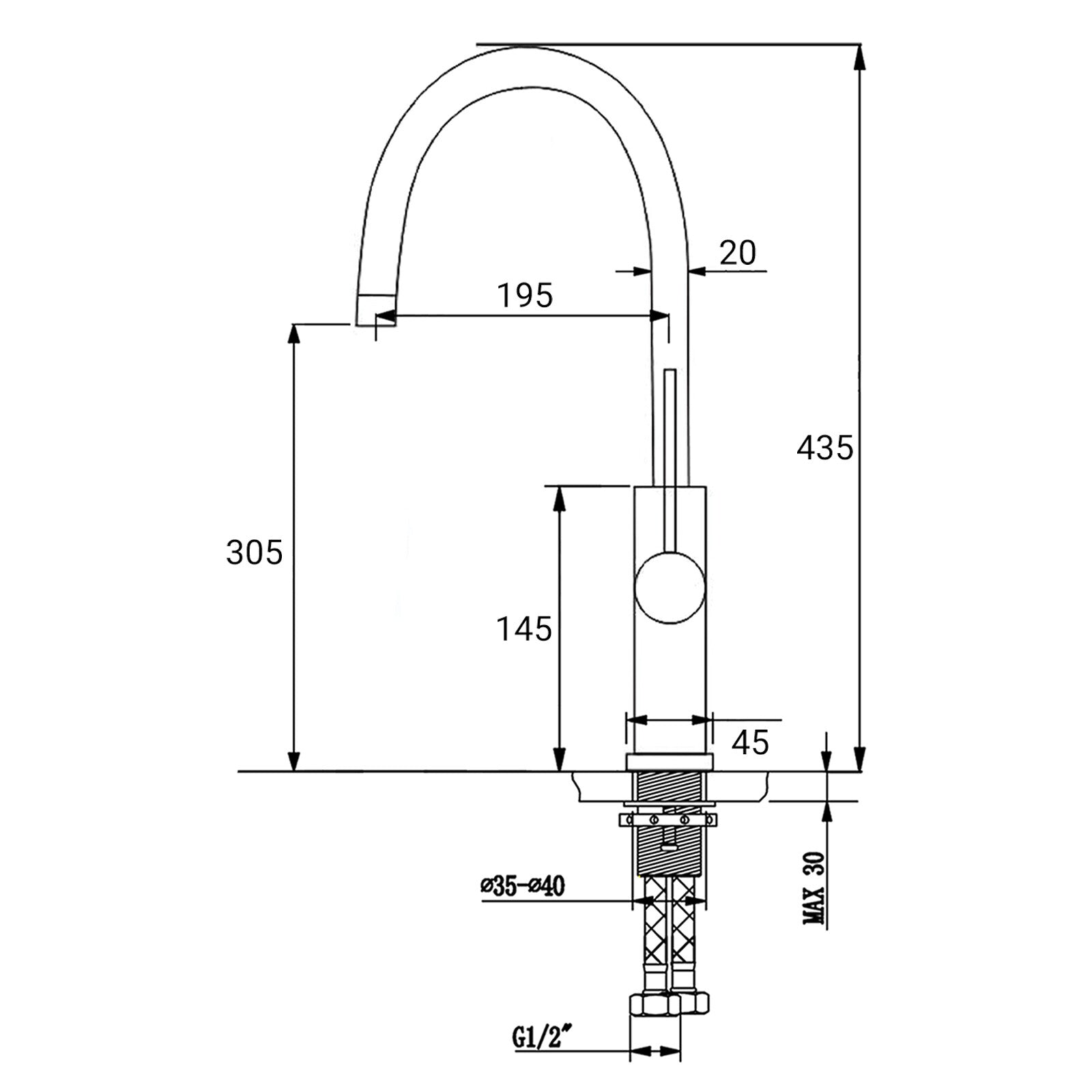 Brushed Nickel 435mm Tall Slim Round Kitchen Laundry Sink Mixer Faucet Tap Spout V1233-KPL501N