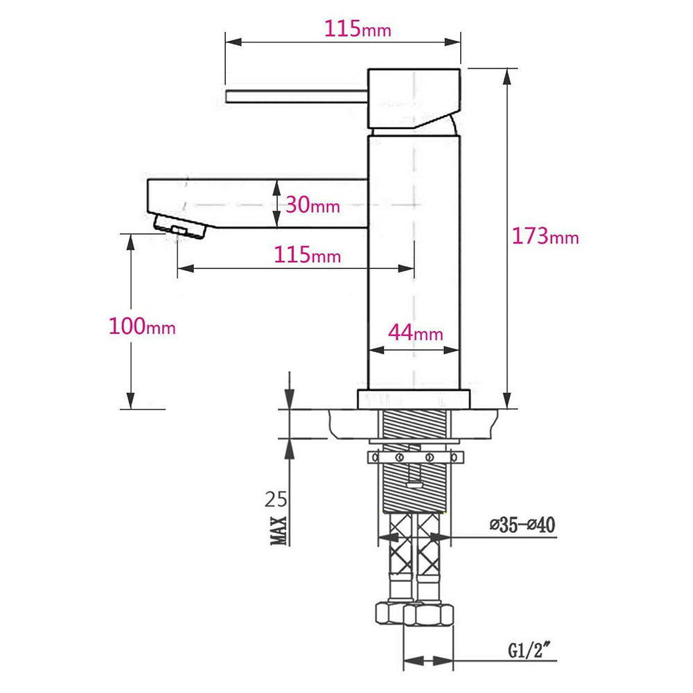 WELS Chrome Short Kitchen Laundry Round Basin Mixer Vanity Sink Faucet Tap Set V1233-KRD101CR