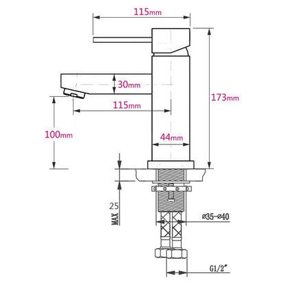 WELS Chrome Short Kitchen Laundry Round Basin Mixer Vanity Sink Faucet Tap Set V1233-KRD101CR