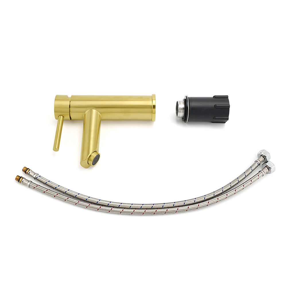 Brushed Gold 7.5L/min Kitchen Laundry Round Basin Mixer Vanity Sink Faucet Tap V1233-KRD101G