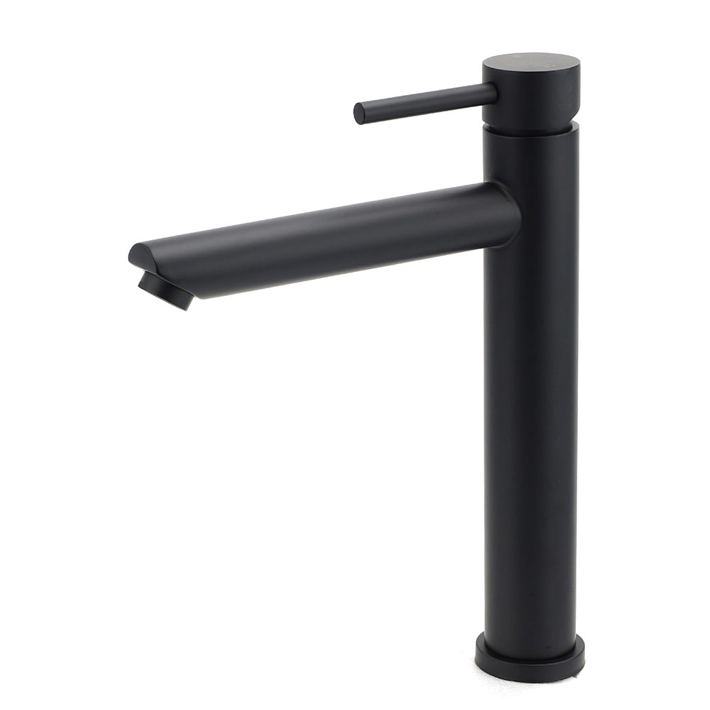WELS Matt Black Round Tall Basin Mixer Vanity Bathroon Sink Tap Laundry Faucet V1233-KRD102B