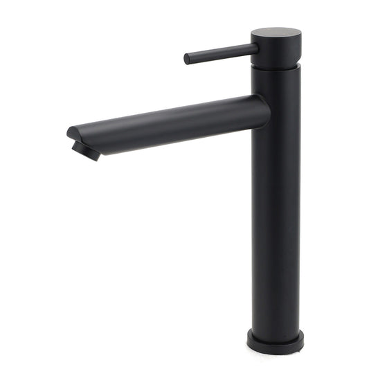 WELS Matt Black Round Tall Basin Mixer Vanity Bathroon Sink Tap Laundry Faucet V1233-KRD102B
