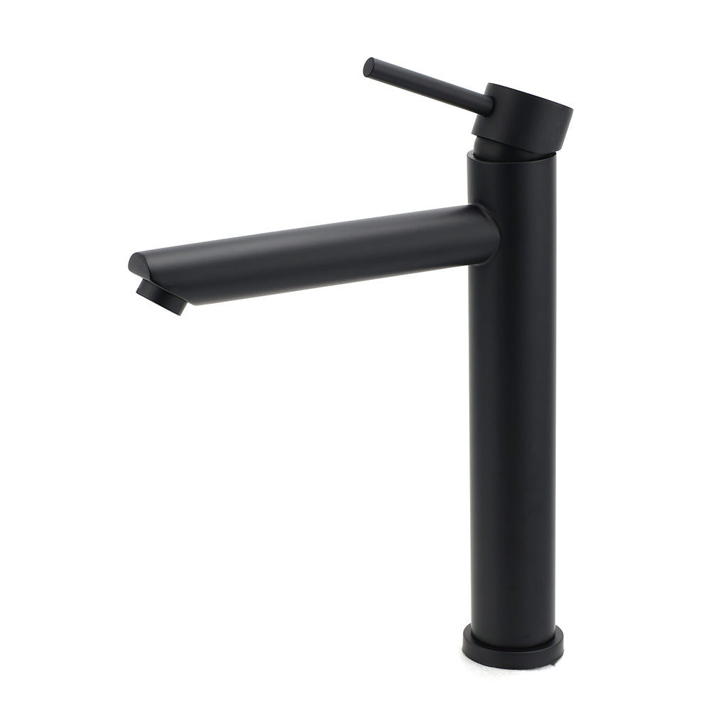 WELS Matt Black Round Tall Basin Mixer Vanity Bathroon Sink Tap Laundry Faucet V1233-KRD102B