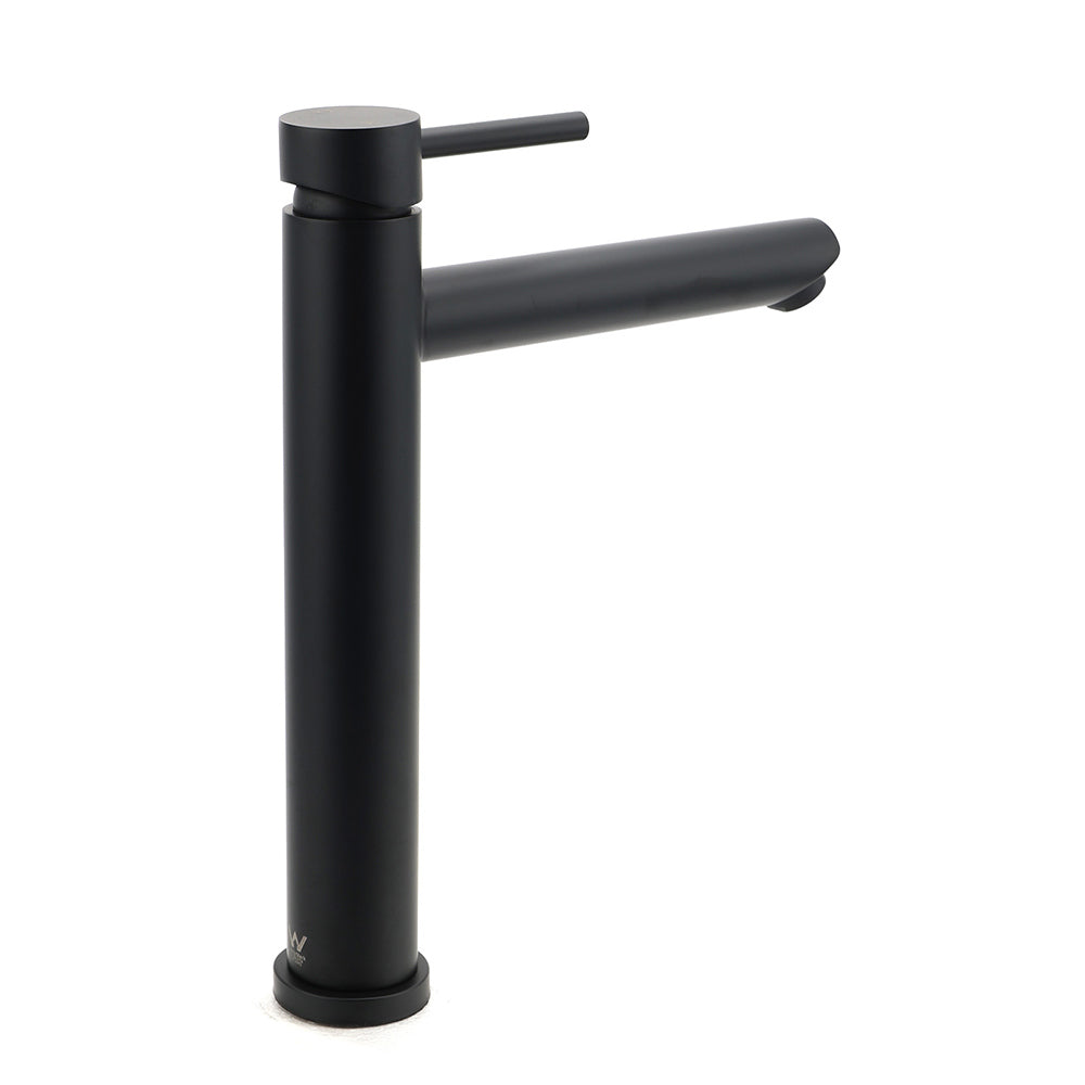 WELS Matt Black Round Tall Basin Mixer Vanity Bathroon Sink Tap Laundry Faucet V1233-KRD102B