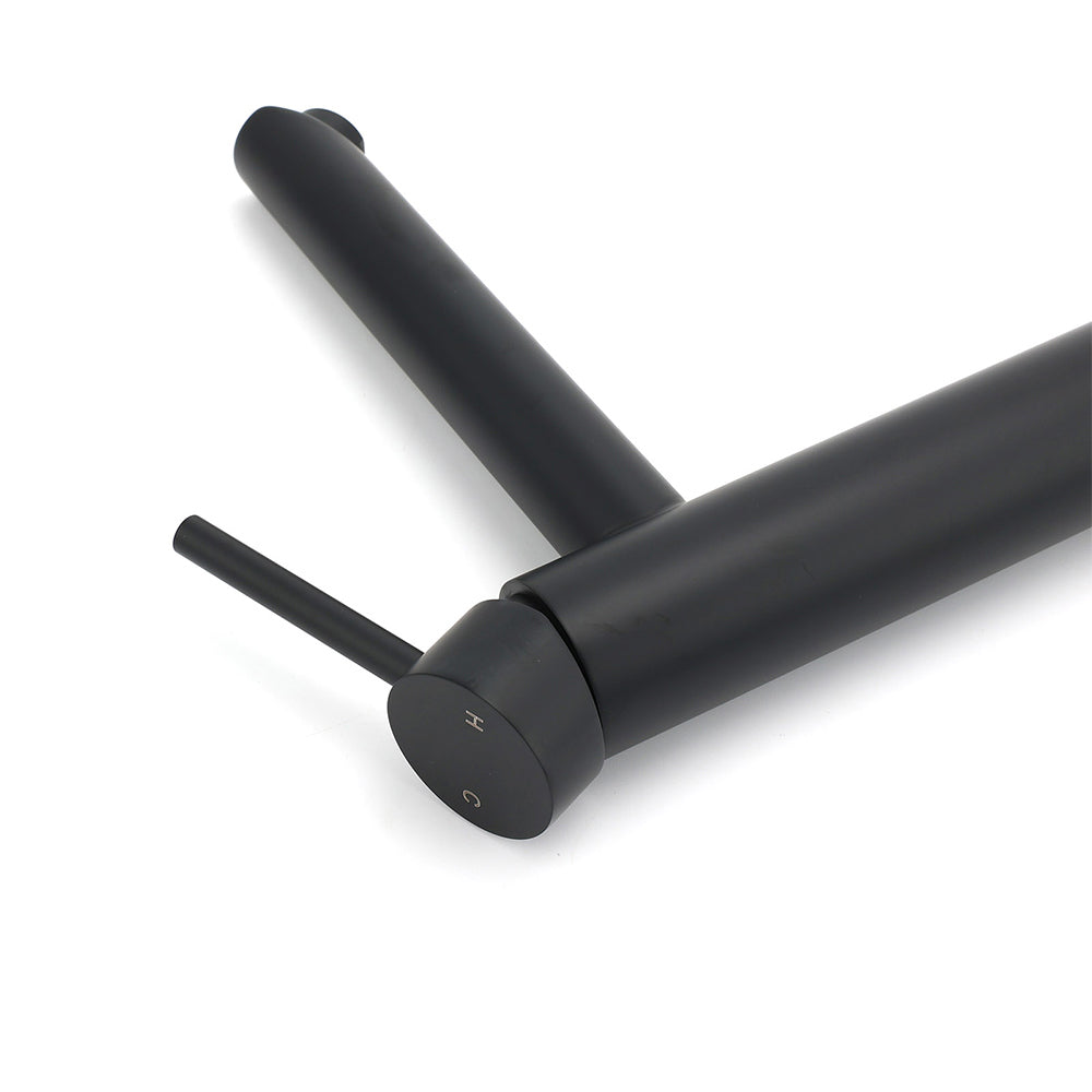 WELS Matt Black Round Tall Basin Mixer Vanity Bathroon Sink Tap Laundry Faucet V1233-KRD102B
