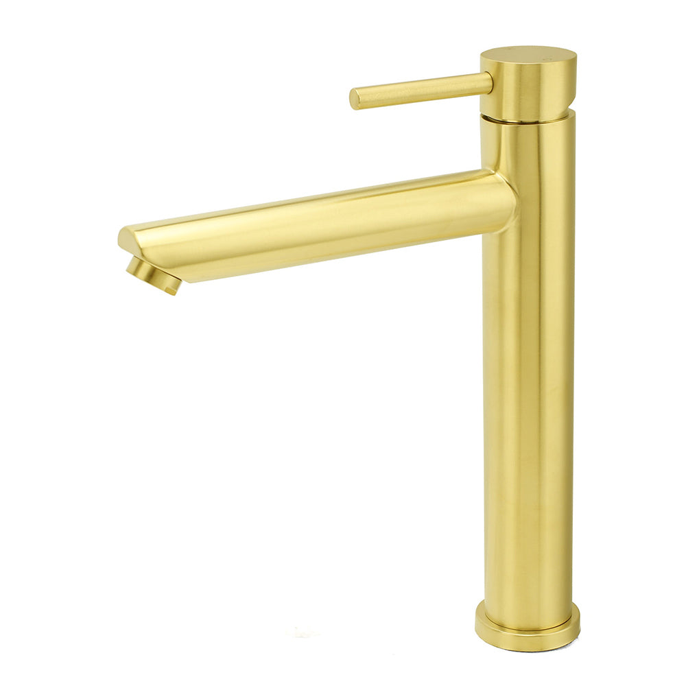 WELS Brushed Gold Laundry Round Tall Basin Mixer Vanity Sink Faucet Tap 304 SUS V1233-KRD102G