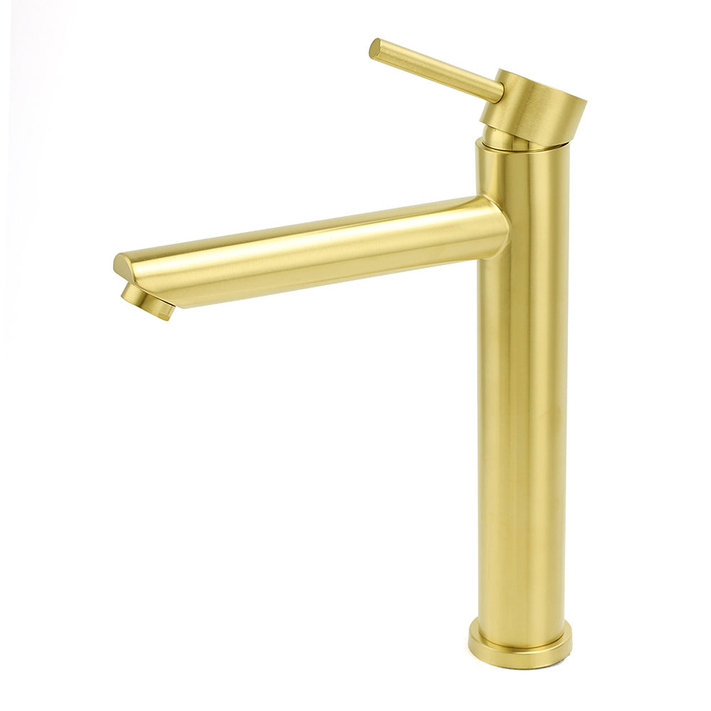 WELS Brushed Gold Laundry Round Tall Basin Mixer Vanity Sink Faucet Tap 304 SUS V1233-KRD102G