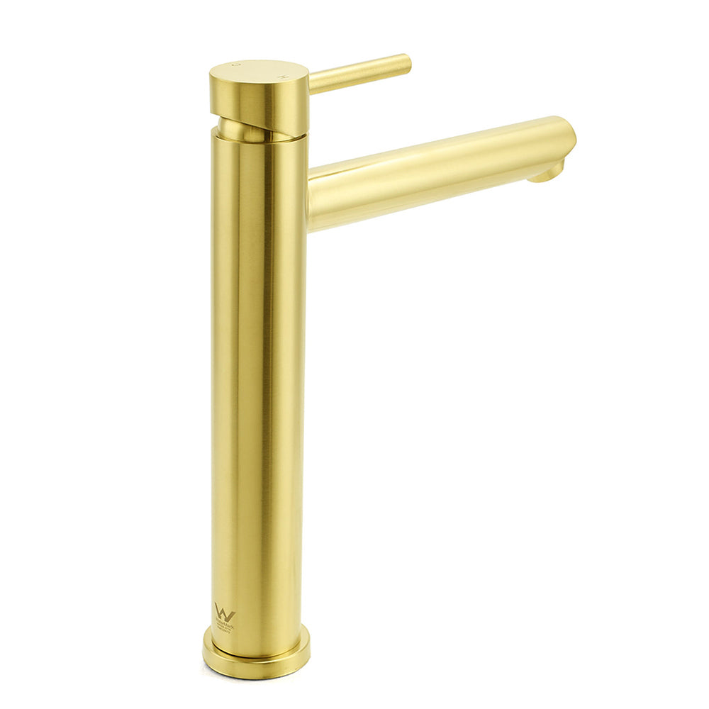 WELS Brushed Gold Laundry Round Tall Basin Mixer Vanity Sink Faucet Tap 304 SUS V1233-KRD102G